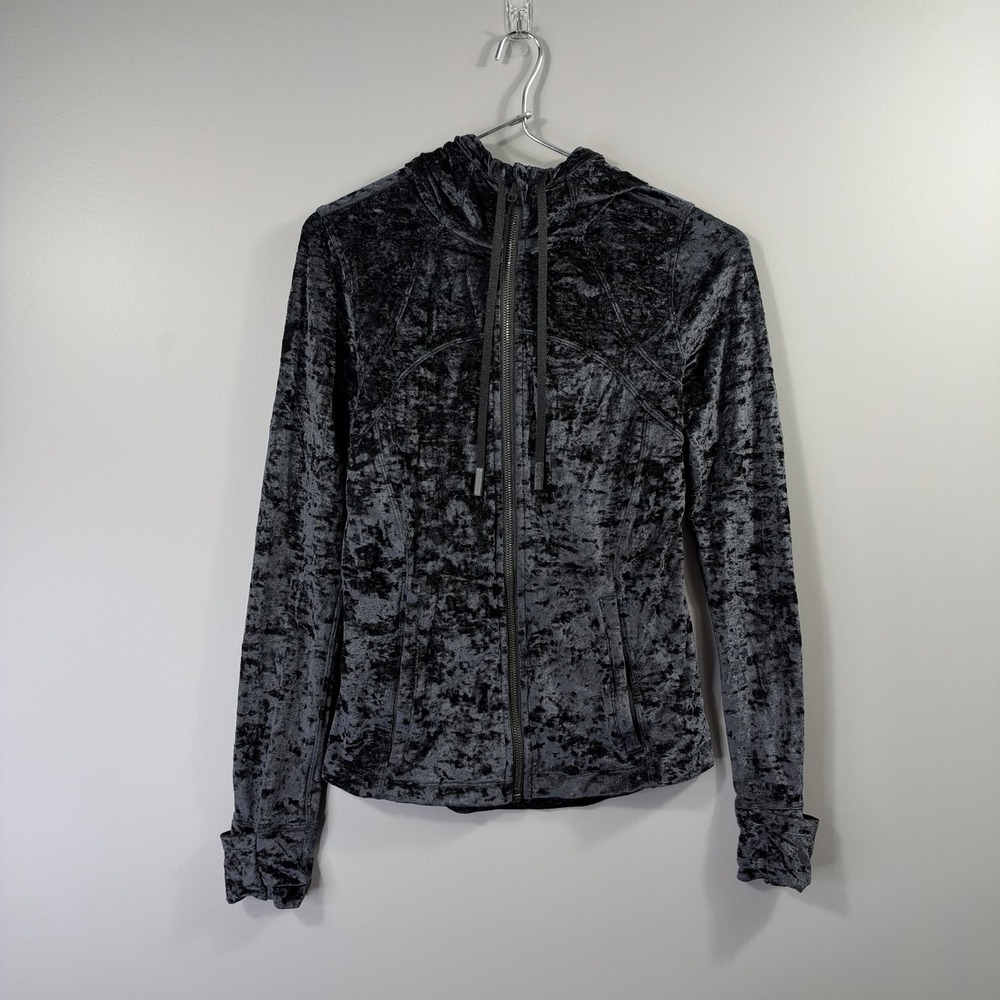 Lululemon Define Jacket Womens 6 Black Velour Hooded Full Zip Thumbholes